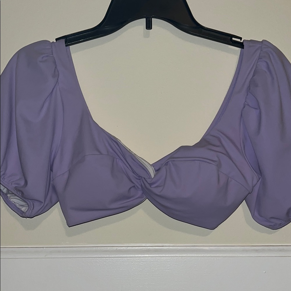Shade Shore Lavender Puff Sleeve Crop swim Top size Small  NWOT